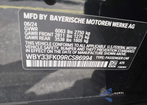 2024 BMW I5 Edrive40 из США, поврежденный, VIN WBY33FK09RCS86994